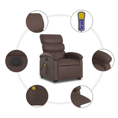 vidaXL Sillón de masaje elevable eléctrico cuero sintético marrón