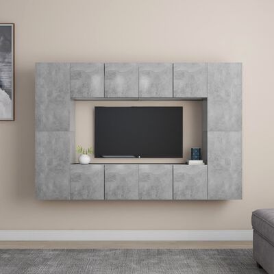 vidaXL Set de muebles de salón 8 pzas madera ingeniería gris hormigón