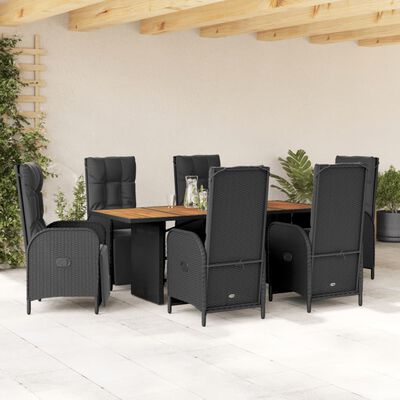 vidaXL Set de comedor de jardín 7 pzas y cojines ratán sintético negro