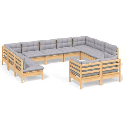 vidaXL Juego de muebles de jardín 11 pzas y cojines madera maciza pino