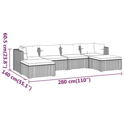 vidaXL Set de muebles de jardín 6 pzas y cojines ratán sintético gris