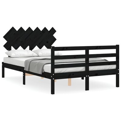 vidaXL Estructura de cama con cabecero madera maciza negro 120x200 cm