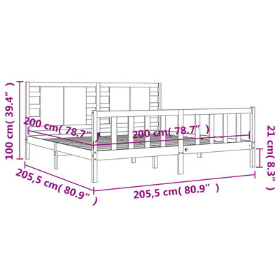 vidaXL Estructura de cama con cabecero madera maciza gris 200x200cm