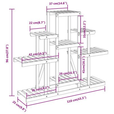 vidaXL Soporte para flores madera maciza abeto 110x25x96 cm