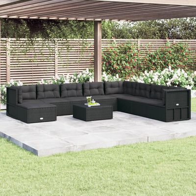 vidaXL Set de muebles de jardín 9 pzas y cojines ratán sintético negro