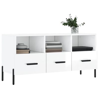 vidaXL Mueble de TV madera contrachapada blanco brillo 102x36x50 cm