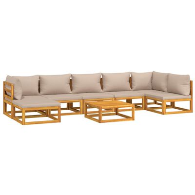 vidaXL Set muebles de jardín 8 pzas madera maciza y cojines gris taupé