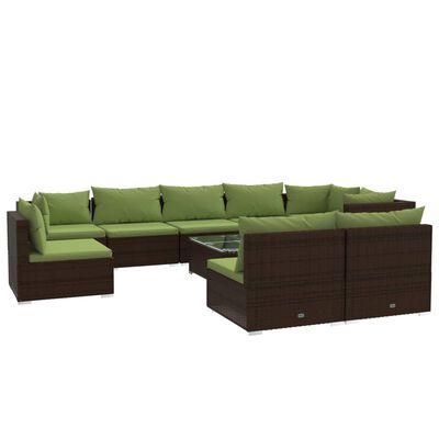 vidaXL Set muebles de jardín 10 pzas y cojines ratán sintético marrón