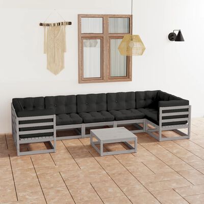 vidaXL Set de muebles de jardín 8 pzas con cojines madera pino gris