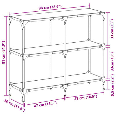 vidaXL Mesa consola superficie vidrio transparente acero 98x30x81 cm