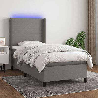 vidaXL Cama box spring colchón y luces LED tela gris oscuro 90x200 cm