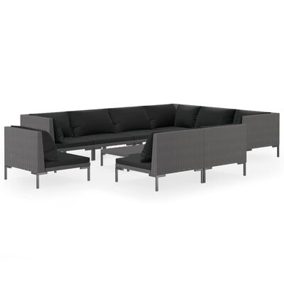 vidaXL Muebles de jardín 10 pzas y cojines ratán sintético gris oscuro