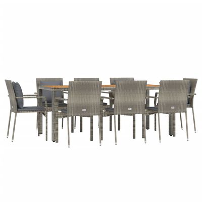 vidaXL Set comedor jardín 9 pzas y cojines ratán sintético gris