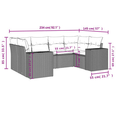 vidaXL Set de muebles de jardín 6 pzas y cojines ratán sintético gris