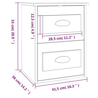 vidaXL Mesita de noche de pared 2 uds gris hormigón 41,5x36x53 cm