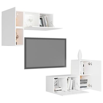 vidaXL Set de muebles de salón TV 4 piezas madera de ingeniería blanco