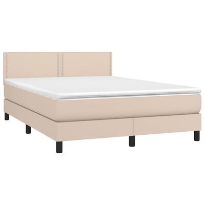 vidaXL Cama box spring con colchón cuero sintético capuchino 140x190cm