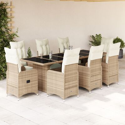 vidaXL Set de mesa y sillas de jardín 5 pzas y cojines ratán PE beige