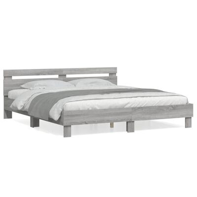 vidaXL Cama con cabecero madera de ingeniería gris Sonoma 160x200 cm