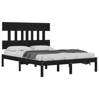 vidaXL Estructura de cama doble madera maciza negra 135x190 cm