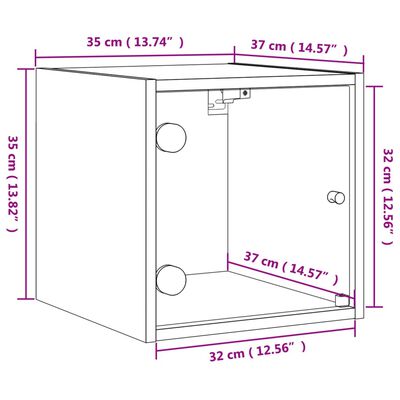 vidaXL Mesita de noche con puerta de vidrio roble marrón 35x37x35 cm