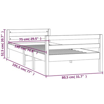 vidaXL Estructura de cama sin colchón madera maciza pino 75x190 cm