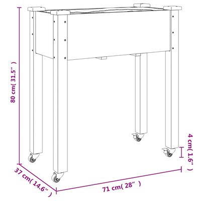 vidaXL Jardinera con forro y ruedas madera maciza de abeto 71x37x80 cm