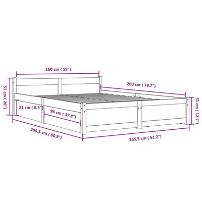 vidaXL Estructura de cama con cajones negro 160x200 cm