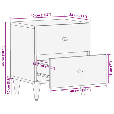 vidaXL Mesitas de noche 2 uds madera maciza de mango 40x33x46 cm