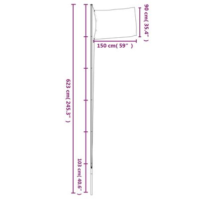 vidaXL Mástil y bandera de Dinamarca aluminio 6,23 m