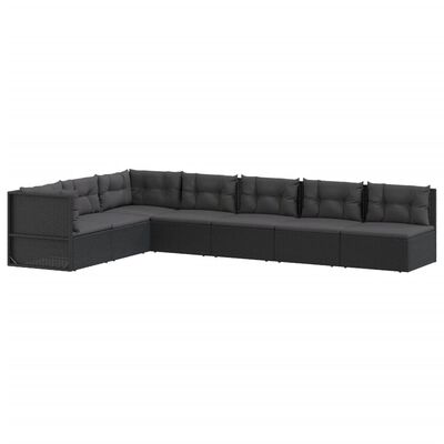 vidaXL Set de muebles de jardín y cojines 7 pzas ratán sintético negro