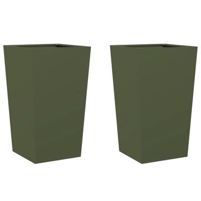 vidaXL Jardineras 2 uds de acero verde oliva 45x45x75 cm