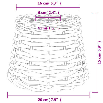 vidaXL Pantalla para lámpara de techo mimbre blanco Ø20x15 cm