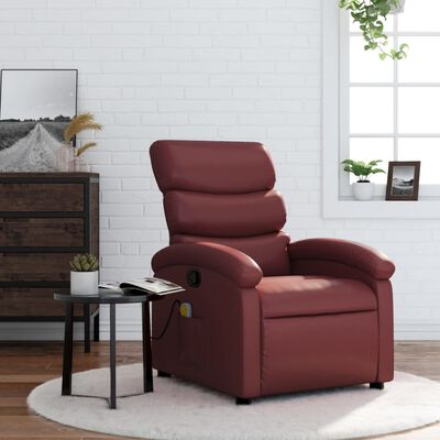 vidaXL Sillón de masaje reclinable cuero sintético rojo tinto