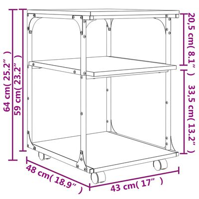 vidaXL Soporte de impresora 3 niveles madera negro 43x48x64 cm