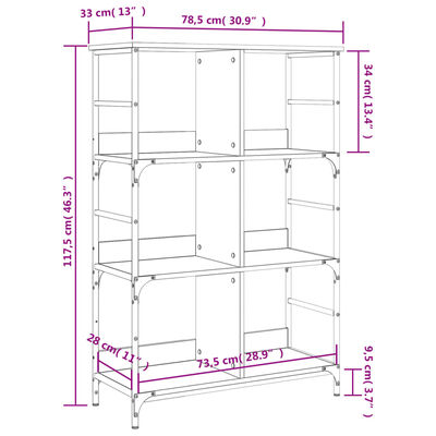 vidaXL Estantería de madera ingeniería marrón roble 78,5x33x117,5 cm