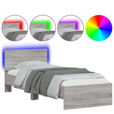 vidaXL Estructura de cama cabecero luces LED gris Sonoma 90x200 cm