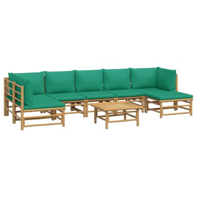 vidaXL Set de muebles de jardín 8 piezas bambú con cojines verde