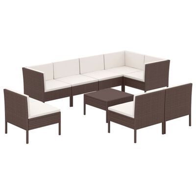 vidaXL Set muebles de jardín 9 pzas y cojines ratán sintético marrón