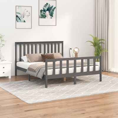 vidaXL Estructura de cama con cabecero madera de pino gris 150x200cm