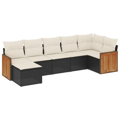 vidaXL Set de comedor de jardín 7 pzas y cojines ratán sintético negro