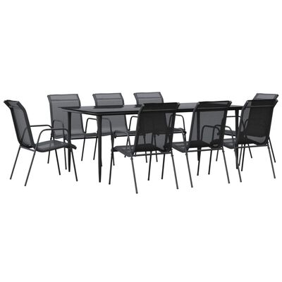 vidaXL Juego de comedor para jardín 9 piezas acero y textilene negro