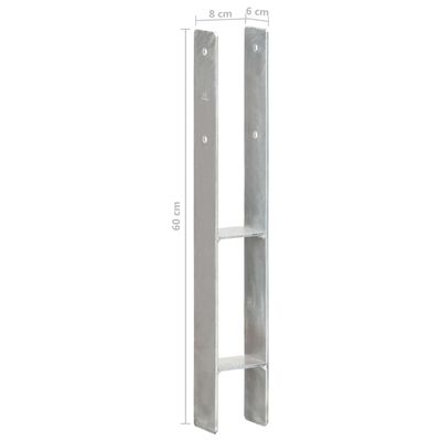 vidaXL Anclajes de valla 2 uds acero galvanizado plateado 8x6x60 cm