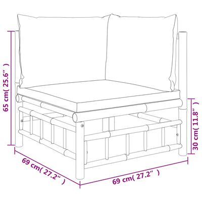 vidaXL Set de muebles de jardín 8 piezas bambú con cojines gris oscuro