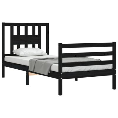 vidaXL Estructura de cama con cabecero madera maciza negro 100x200 cm