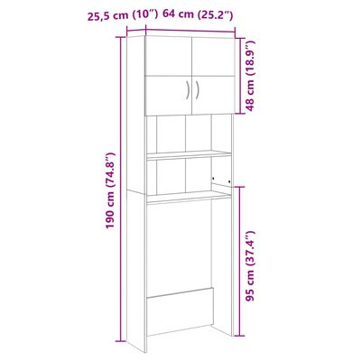 vidaXL Armario de lavadora madera color roble sonoma 64x25,5x190 cm