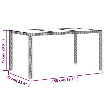 vidaXL Mesa de jardín superficie de vidrio ratán PE beige 150x90x75 cm