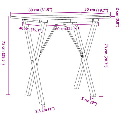 vidaXL Mesa de comedor marco X madera maciza pino y hierro 80x50x75 cm