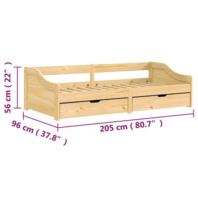 vidaXL Sofá cama con 2 cajones madera maciza pino IRUN 90x200cm