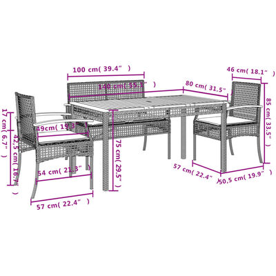 vidaXL Set comedor de jardín 5 piezas con cojines ratán sintético gris